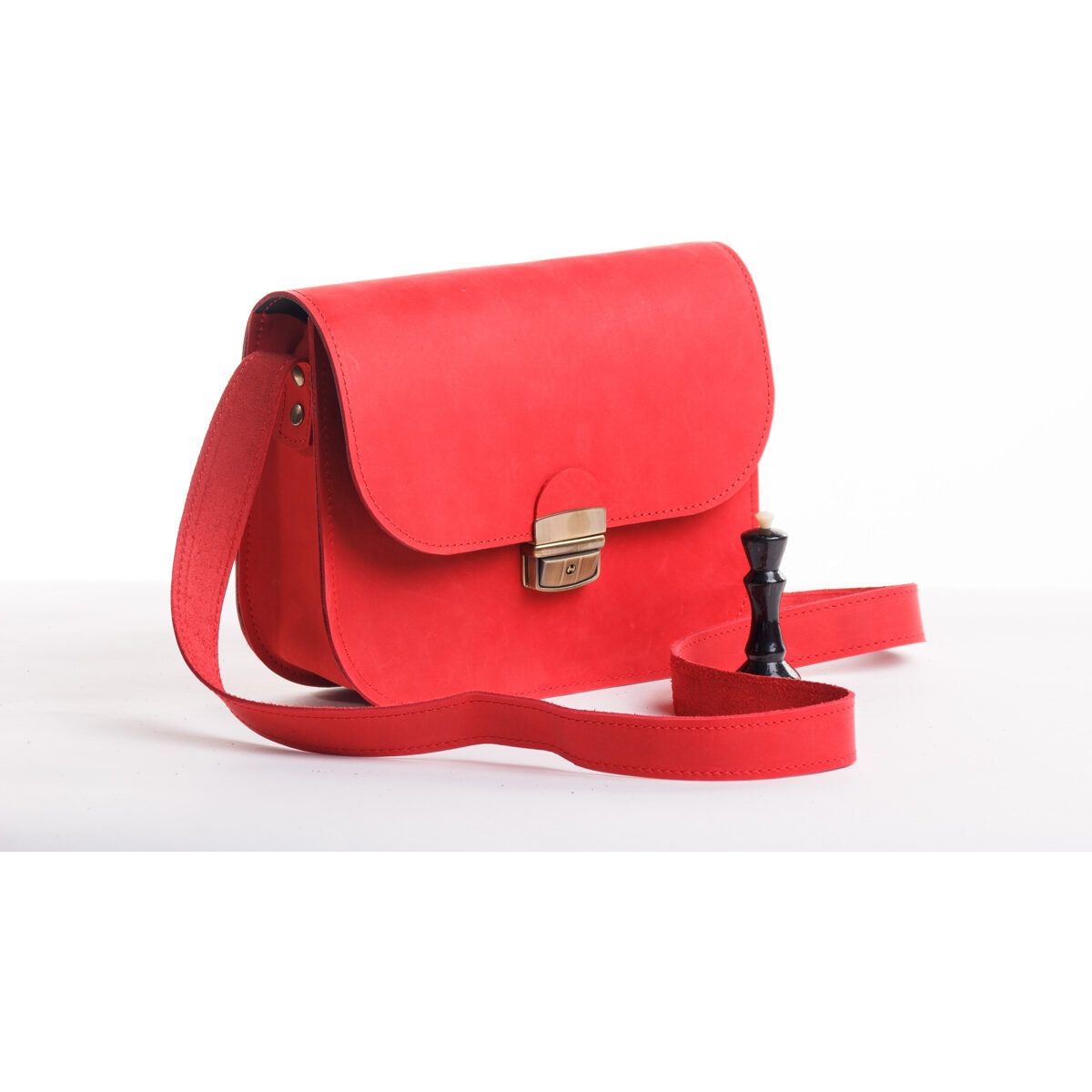 Natural Leather Saddle Bag Large – Red