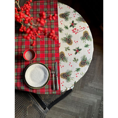 Christmas Motive Golden Pine Round Tablecloth