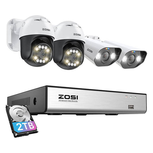 IP Camera ZOSI 2 pcs C296 WiFi 5MP & 2 pcs C182 WiFi 8MP + NVR 8ch + 2TB HDD - Kotikauppa