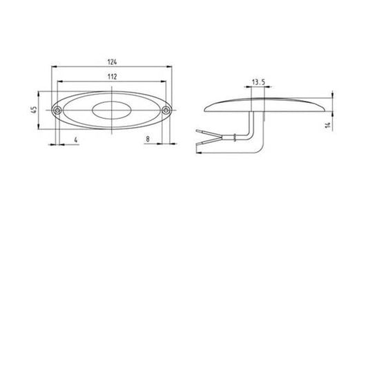 Jokon sivuvalo, johto 200mm, LED, kelt.  124x45mm, rv 112mm, SMLR 2010