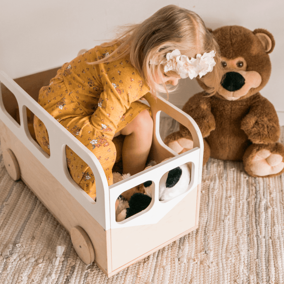 Kids Toy Storage Box on Wheels - Bus - Kotikauppa