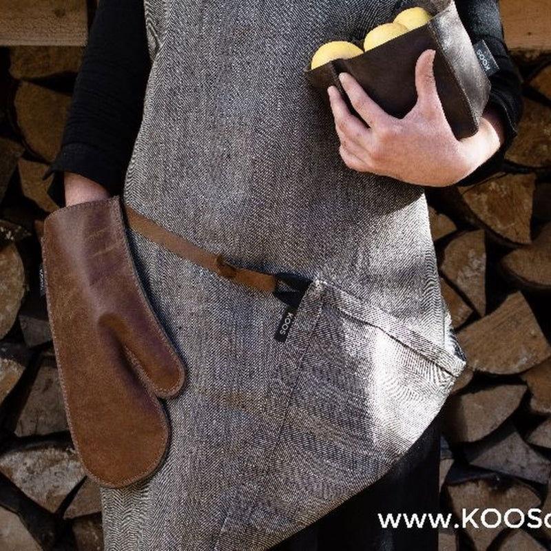 Linen Apron with Leather Details - Kotikauppa