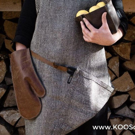 Linen Apron with Leather Details - Kotikauppa