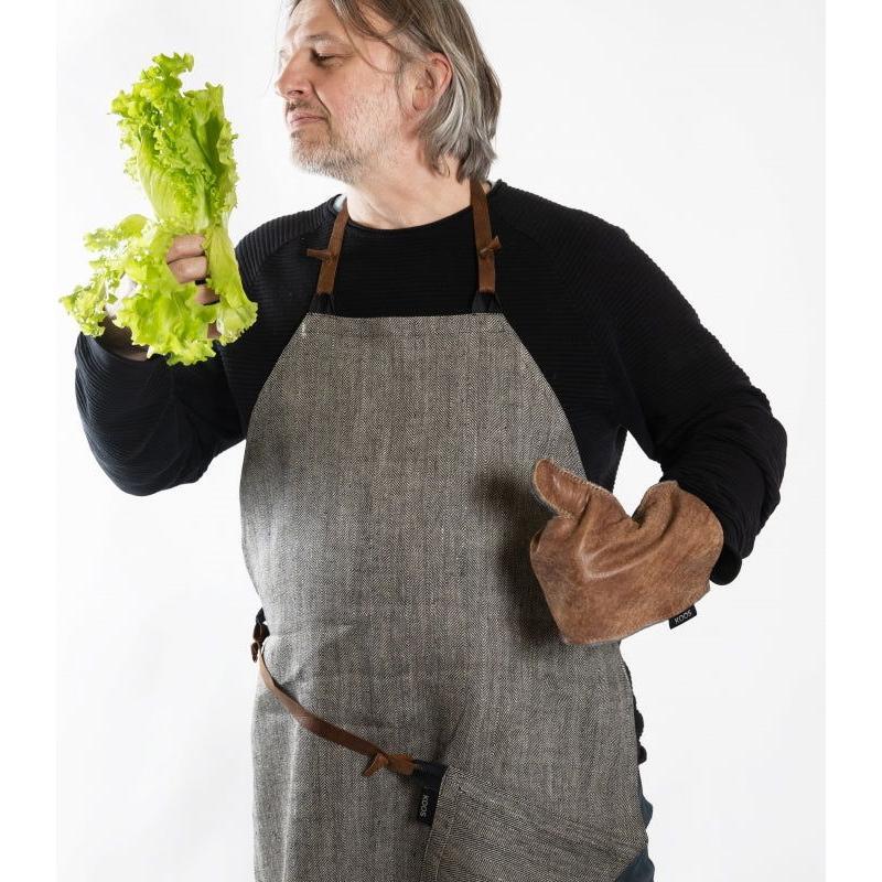 Linen Apron with Leather Details - Kotikauppa
