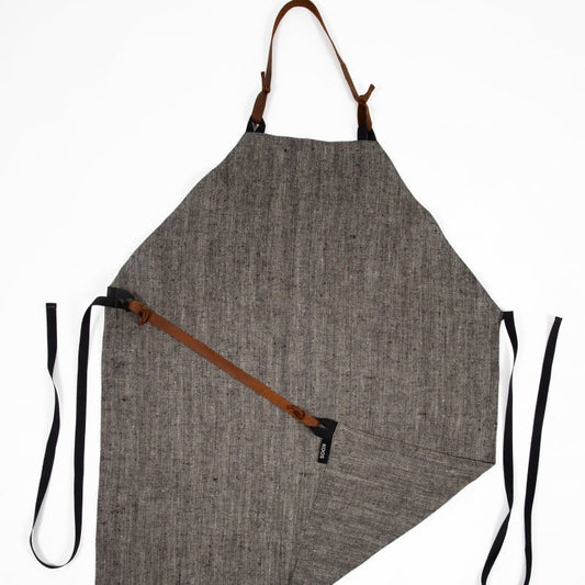 Linen Apron with Leather Details - Kotikauppa
