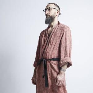 Linen Men's Bathrobe - Red Fishbone - Kotikauppa