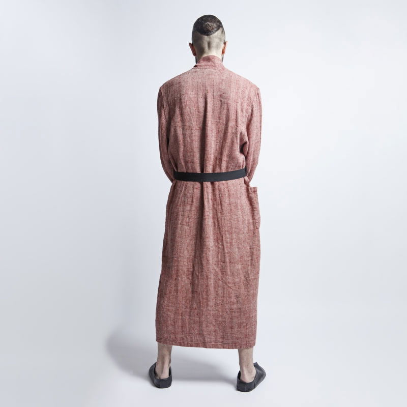 Linen Men's Bathrobe - Red Fishbone - Kotikauppa