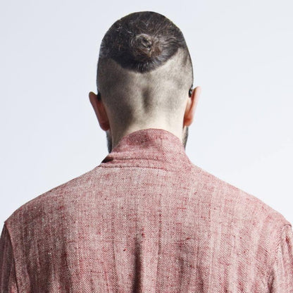 Linen Men's Bathrobe - Red Fishbone - Kotikauppa