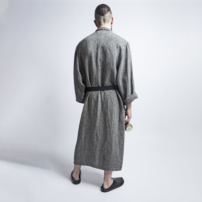 Linen bathrobe - Black Fishbone - Kotikauppa