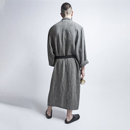 Linen bathrobe - Black Fishbone - Kotikauppa