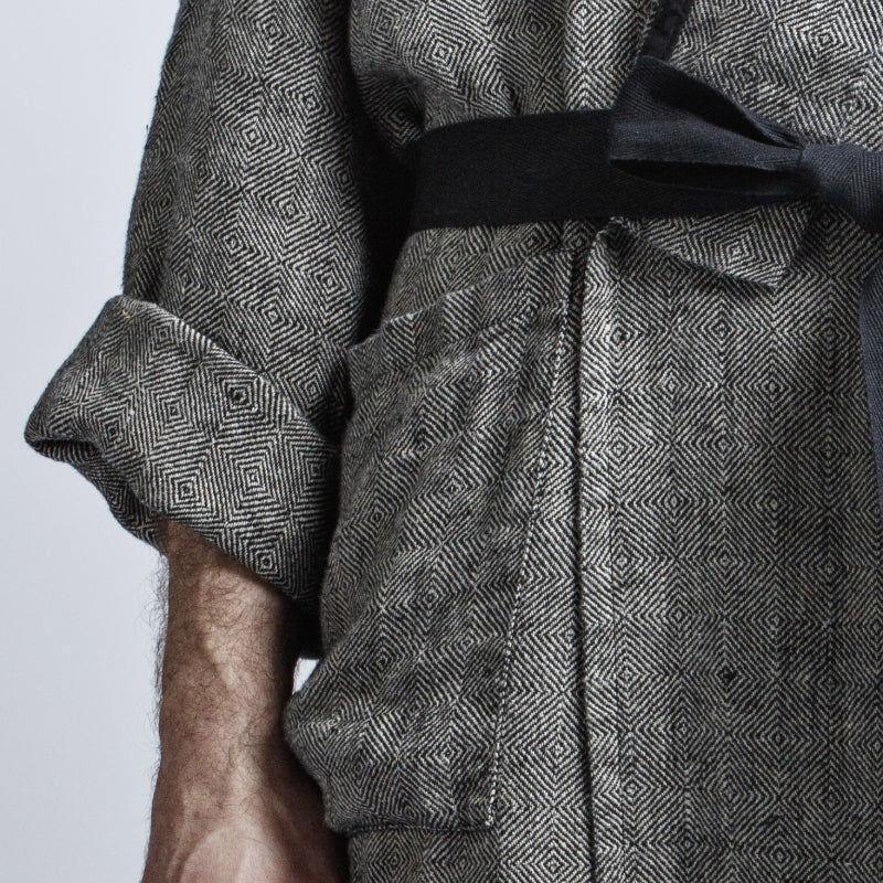 Linen bathrobe - Black Fishbone - Kotikauppa