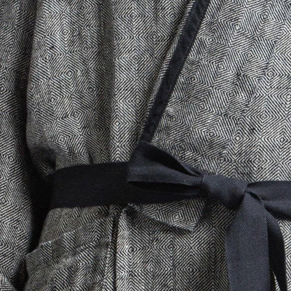 Linen bathrobe - Black Fishbone - Kotikauppa