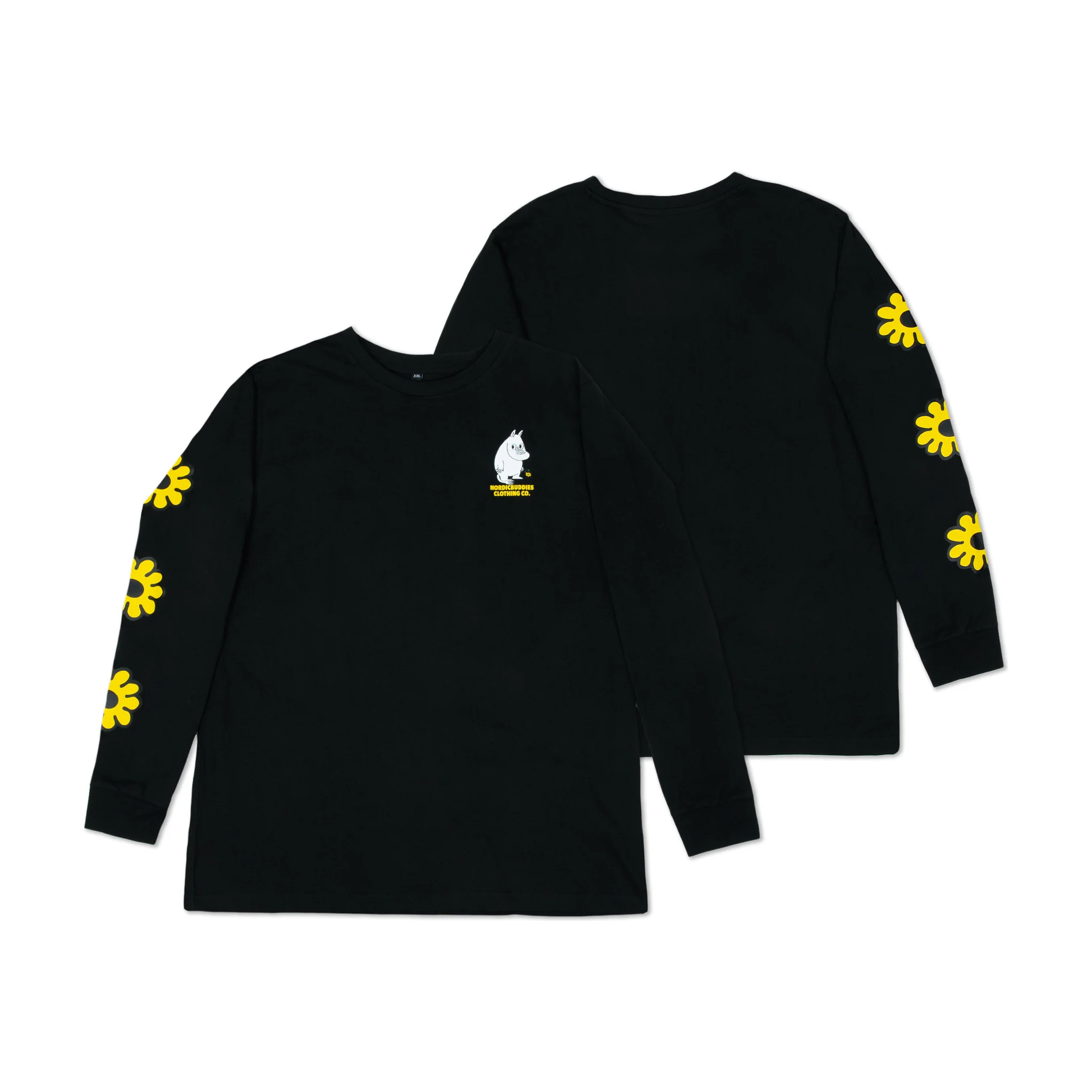 Moomintroll's Flower Longsleeve Shirt With Cuffrib Unisex - Black
