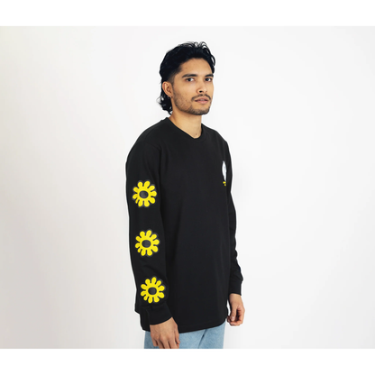 Moomintroll's Flower Longsleeve Shirt With Cuffrib Unisex - Black