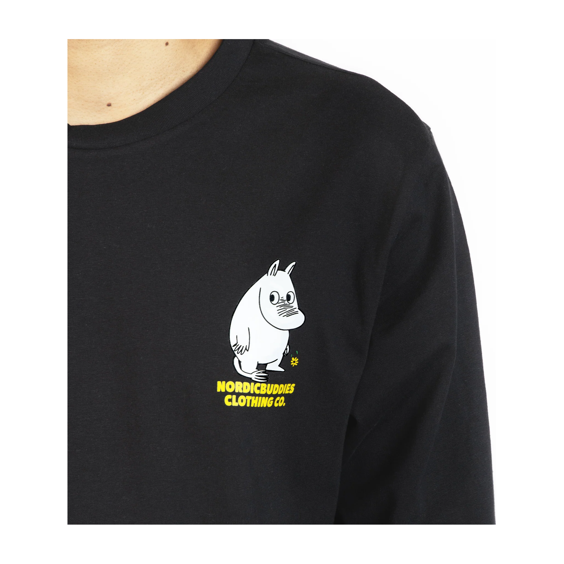 Moomintroll's Flower Longsleeve Shirt With Cuffrib Unisex - Black