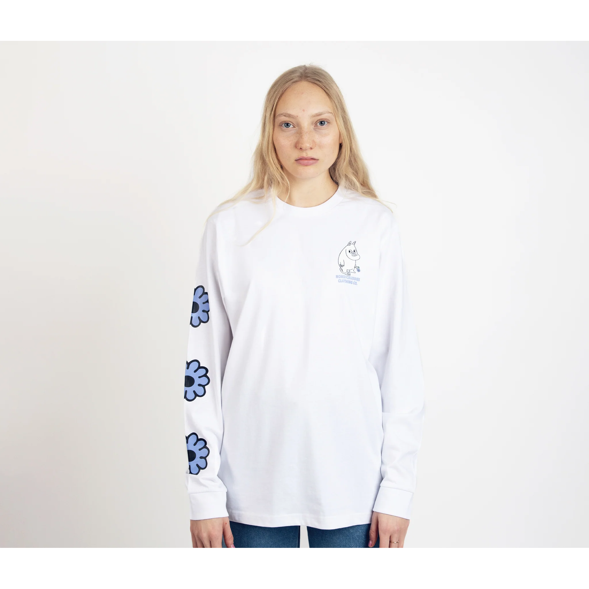 Moomintroll's Flower Longsleeve Shirt With Cuffrib Unisex - White