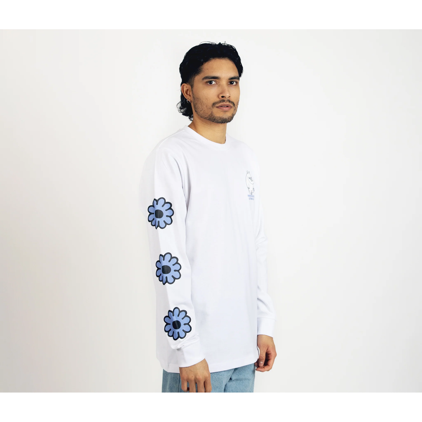 Moomintroll's Flower Longsleeve Shirt With Cuffrib Unisex - White