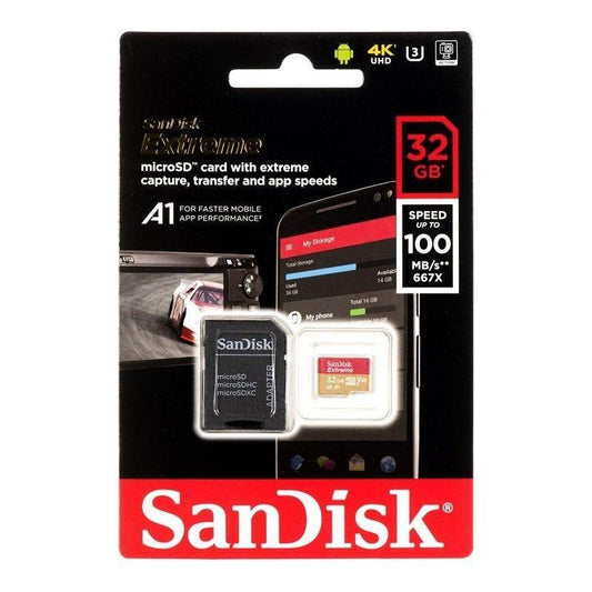 MuistikorttiSanDisk Extreme microSDHC 32GB 100/60 MB/s V30 A1 U3 4K (SDSQXAF-032G-GN6MA) - Kotikauppa