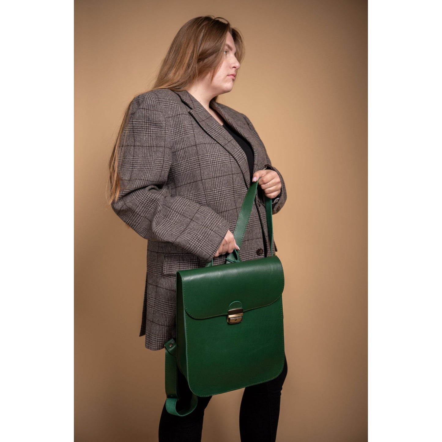 Natural Leather Saddle Backpack - Green