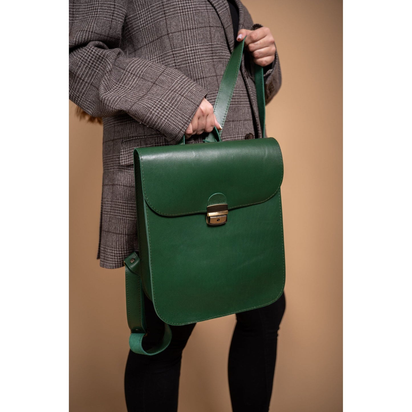 Natural Leather Saddle Backpack - Green