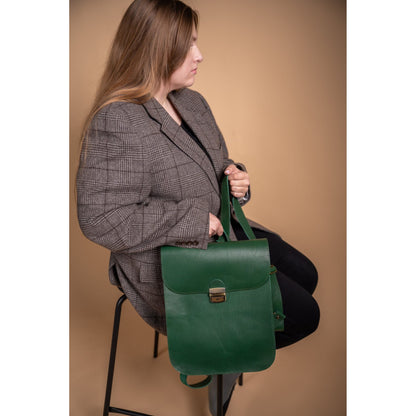 Natural Leather Saddle Backpack - Green