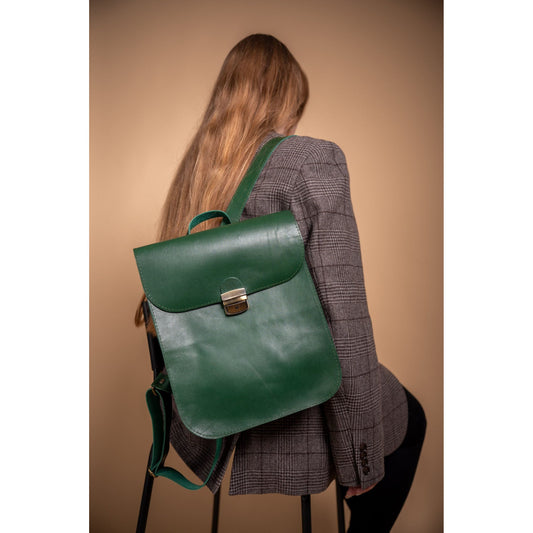 Natural Leather Saddle Backpack - Green