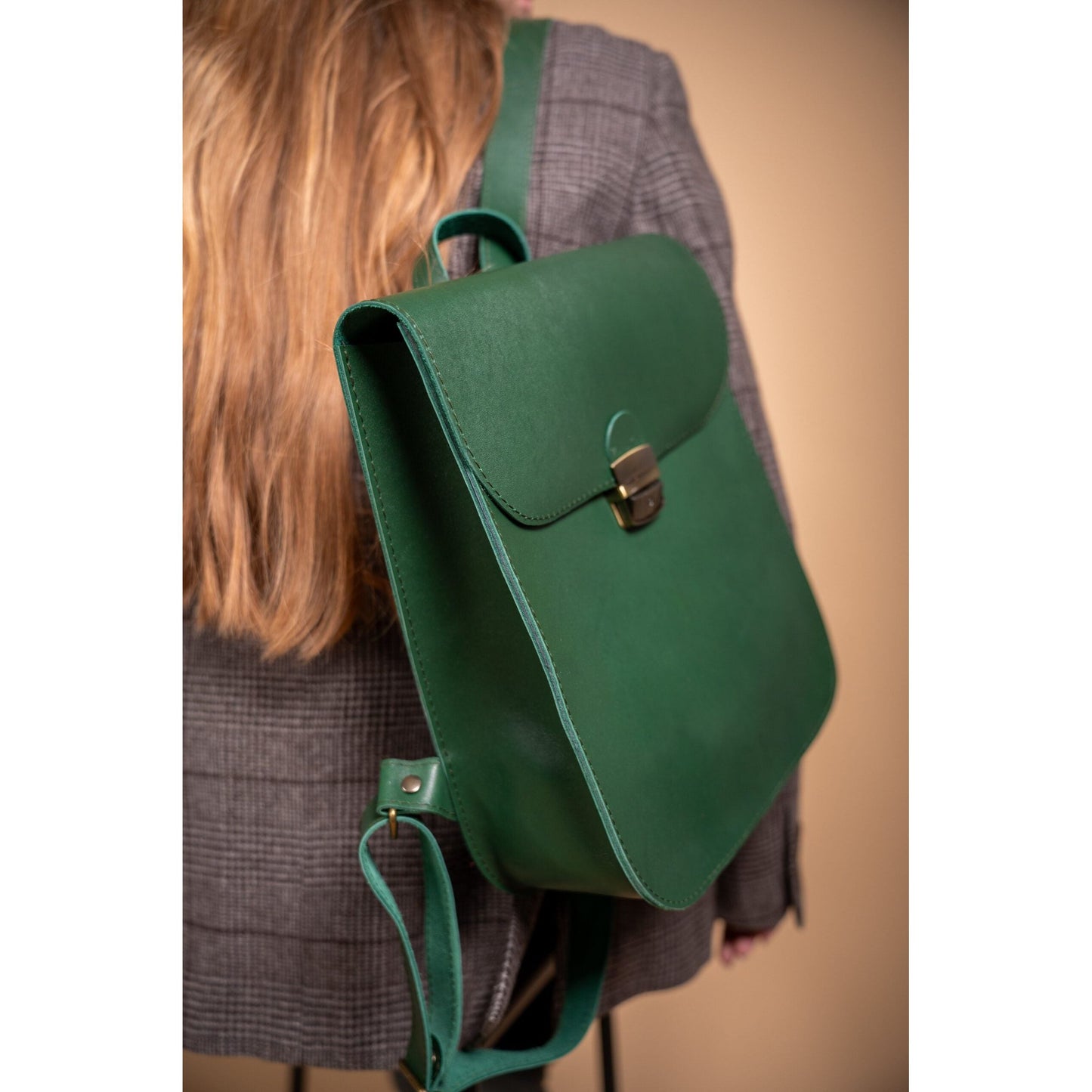 Natural Leather Saddle Backpack - Green