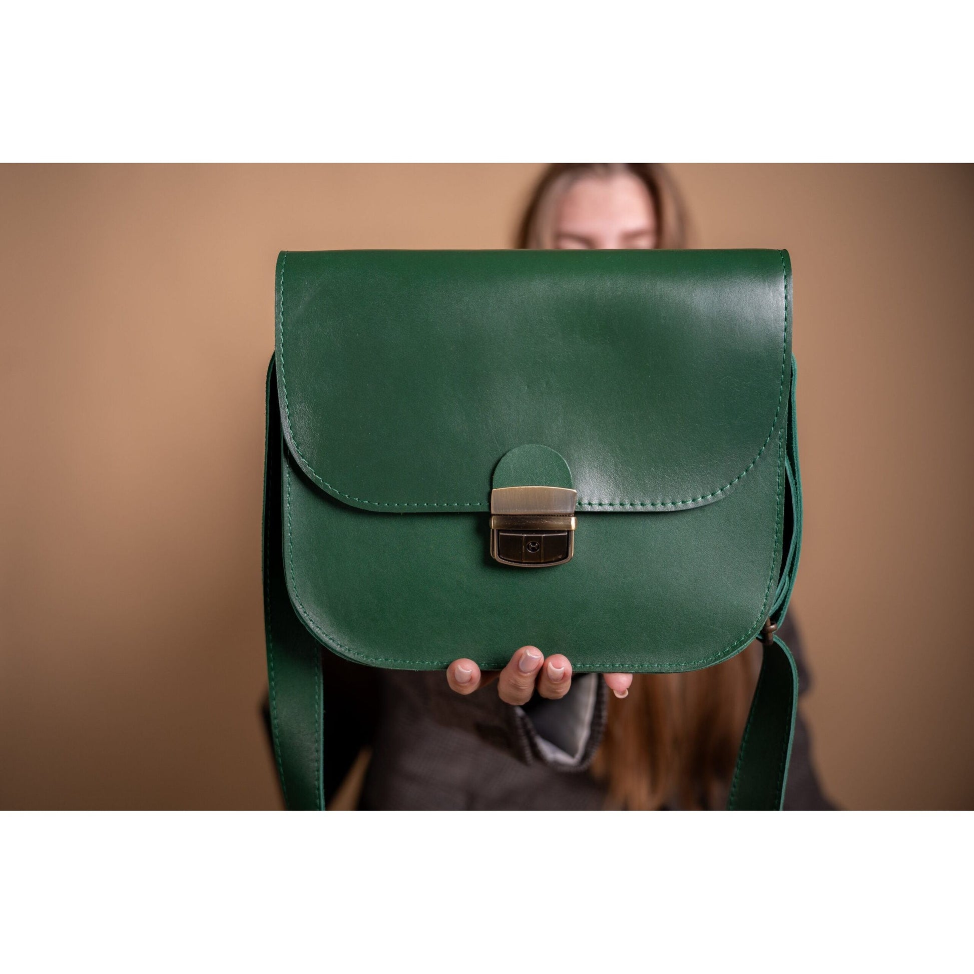 Natural Leather Saddle Bag Large – Green