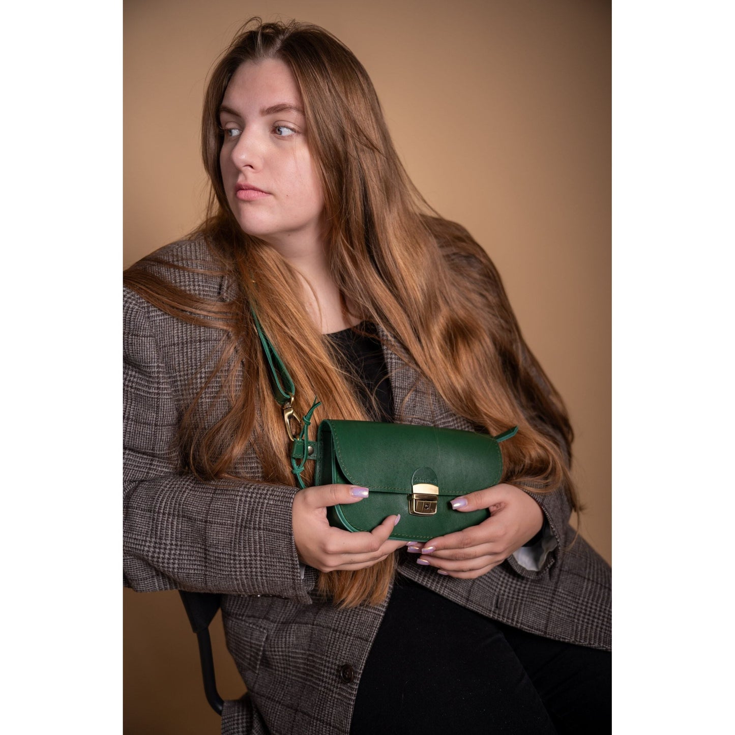 Natural Leather Saddle Bag Mini - Green