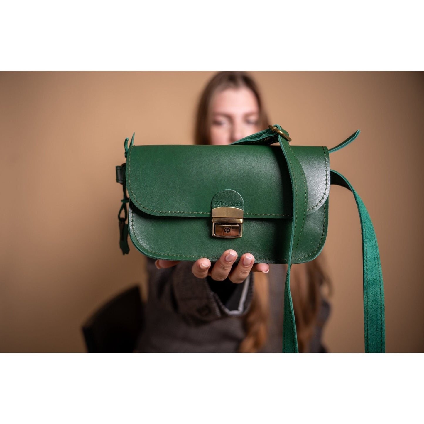 Natural Leather Saddle Bag Mini - Green