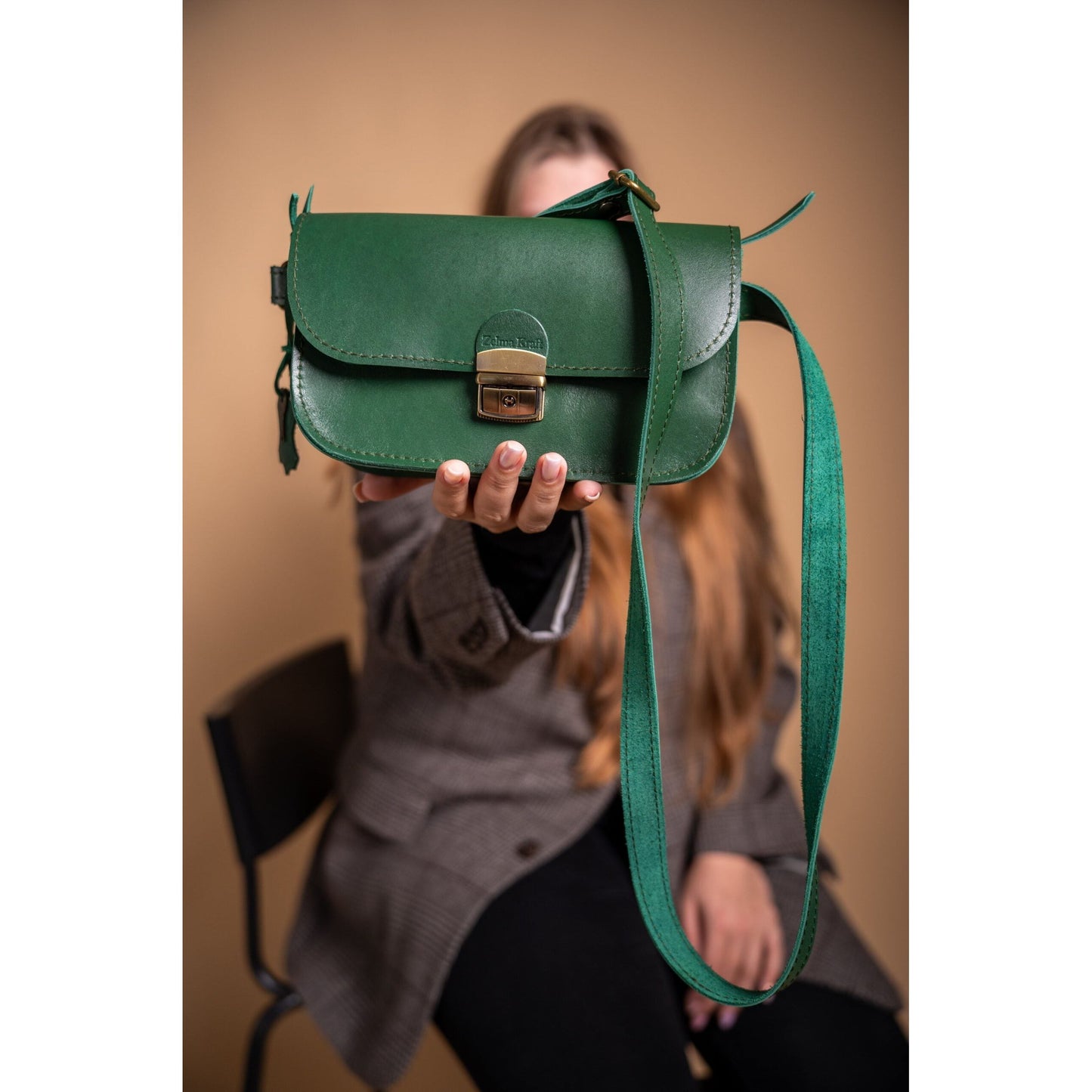 Natural Leather Saddle Bag Mini - Green