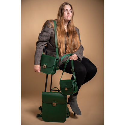 Natural Leather Saddle Backpack - Green