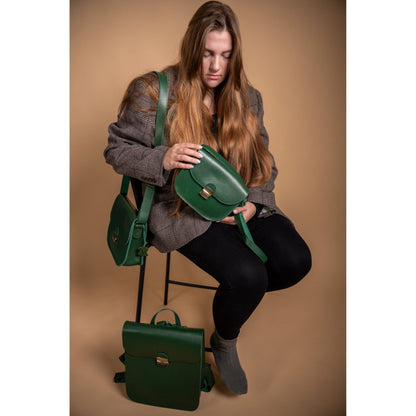 Natural Leather Saddle Bag Large – Green