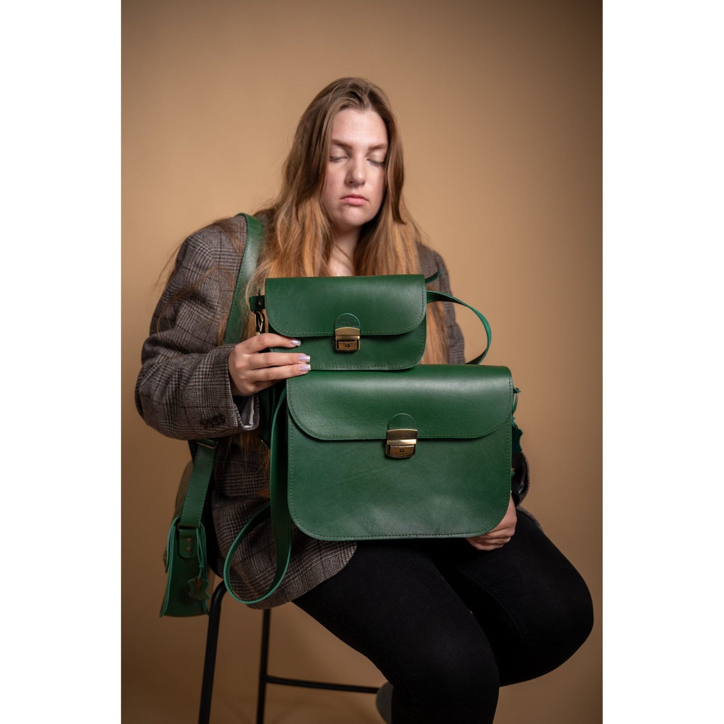 Natural Leather Saddle Bag Mini - Green