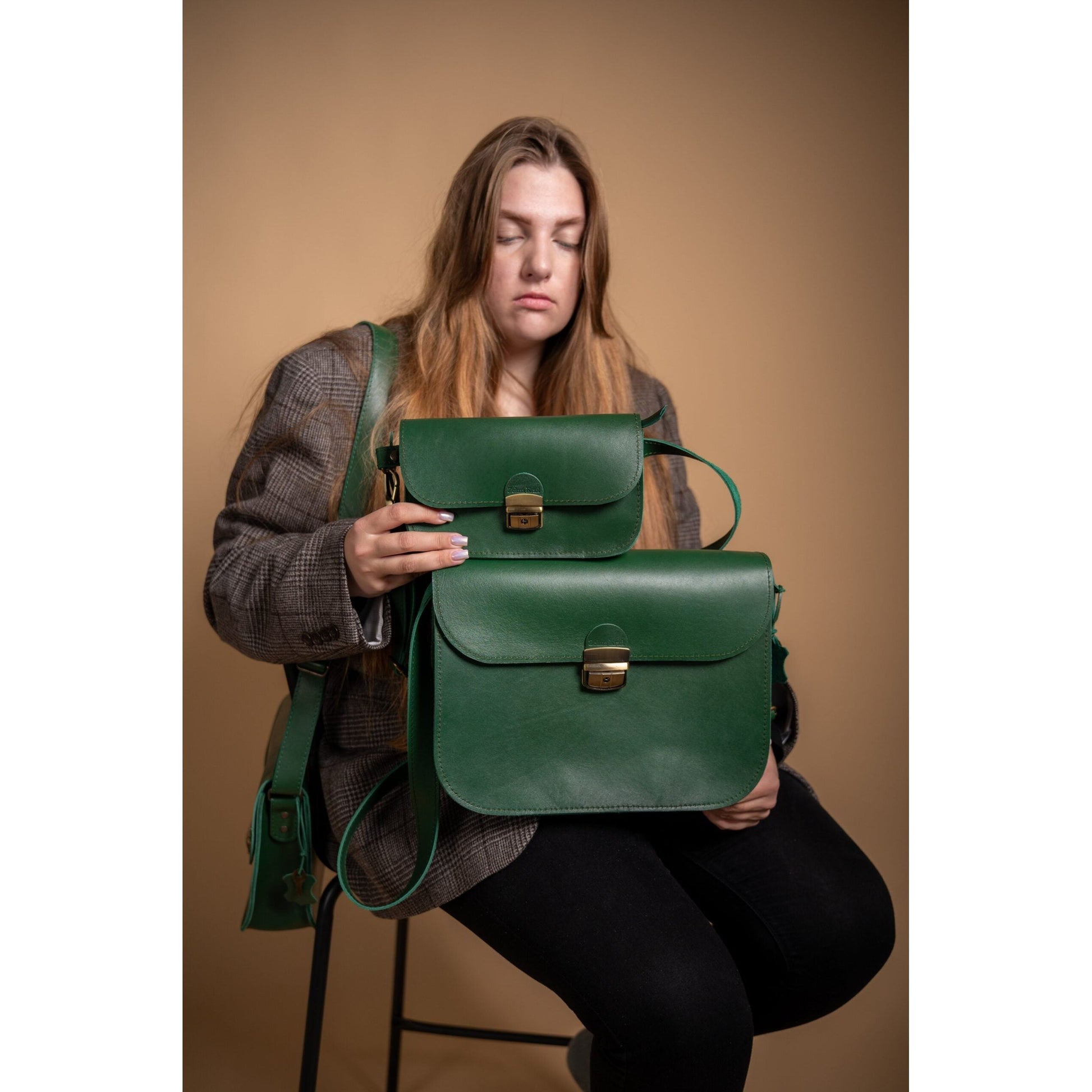 Natural Leather Saddle Bag Mini - Green