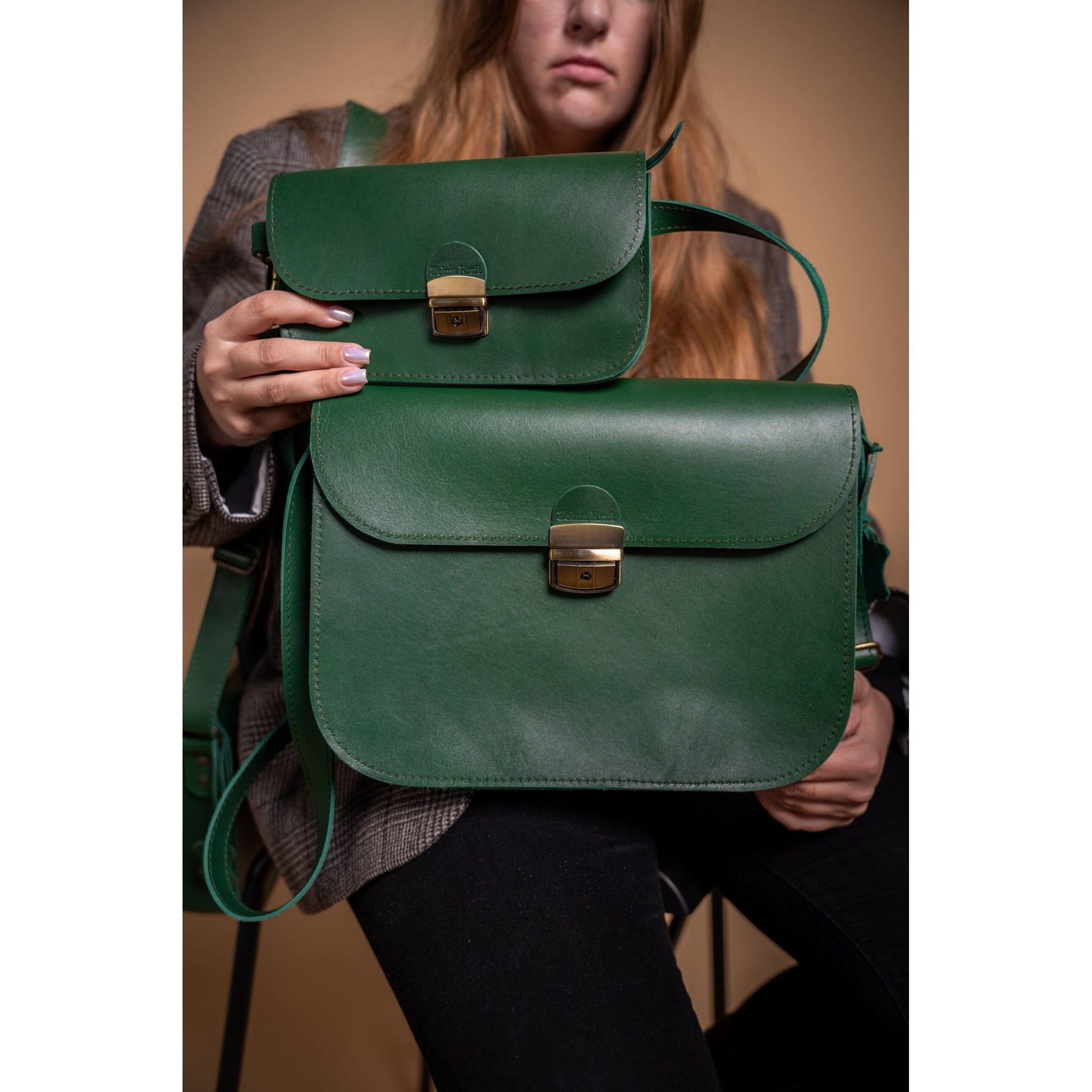 Natural Leather Saddle Bag Mini - Green