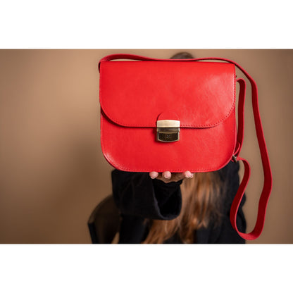 Natural Leather Saddle Bag Large – Red