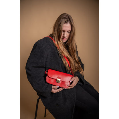 Natural Leather Saddle Bag Mini - Red