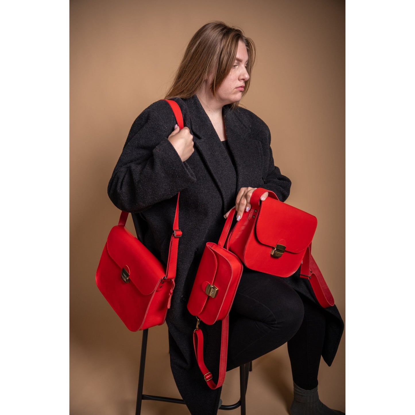 Natural Leather Saddle Bag Mini - Red