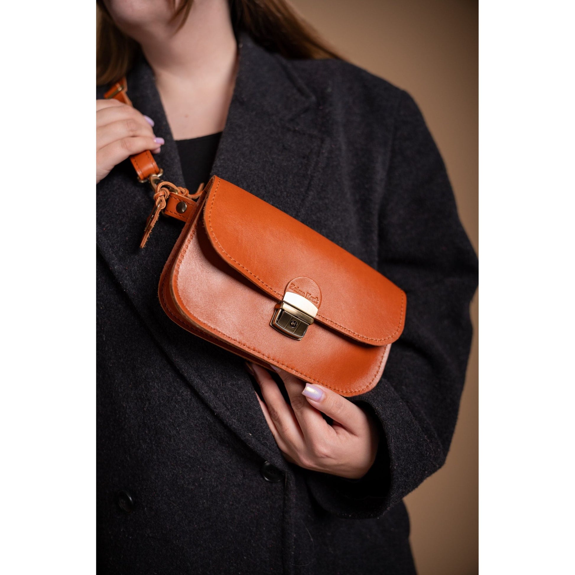 Natural Leather Saddle Bag Mini - Light Brown