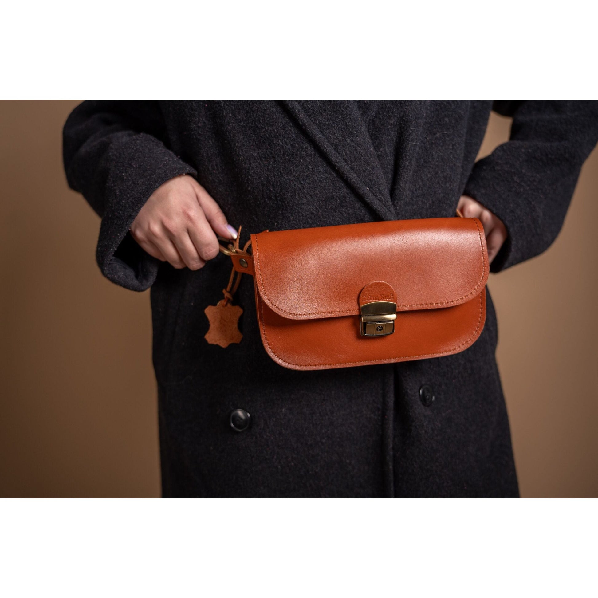 Natural Leather Saddle Bag Mini - Light Brown