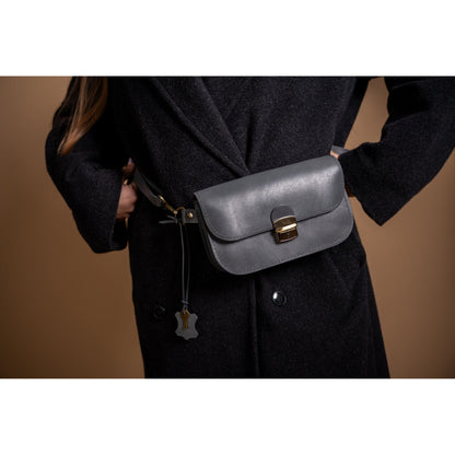 Natural Leather Saddle Bag Mini - Grey