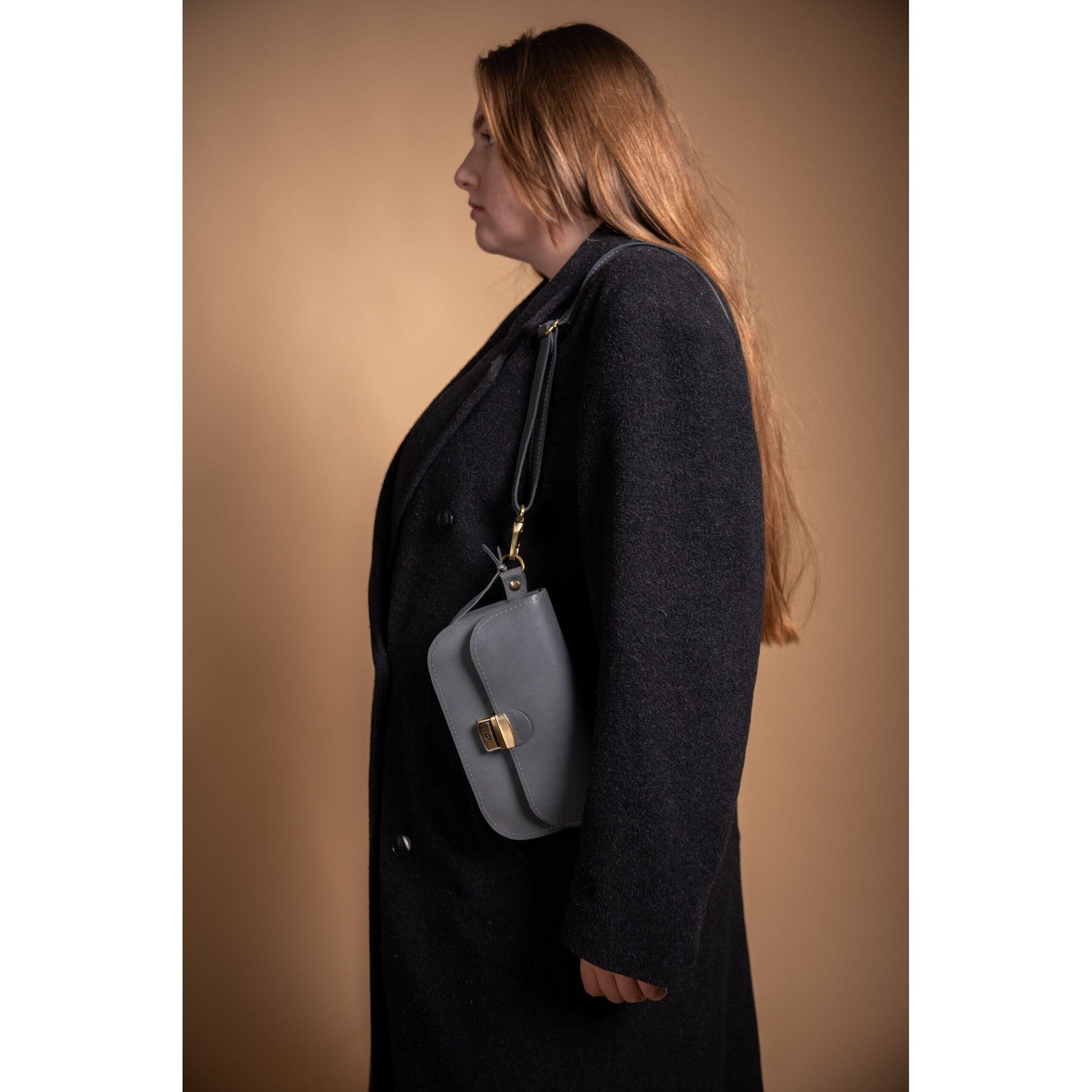 Natural Leather Saddle Bag Mini - Grey