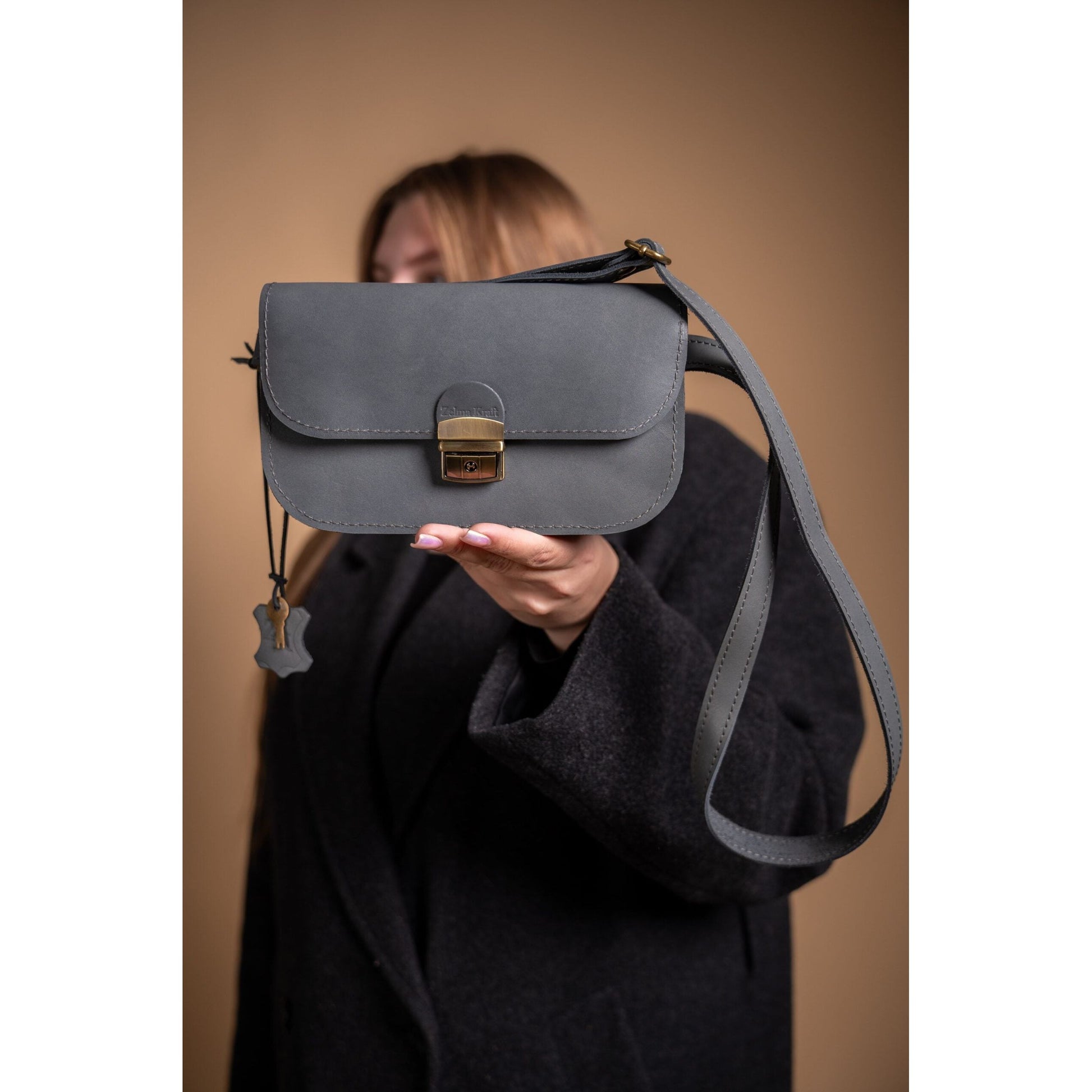 Natural Leather Saddle Bag Mini - Grey