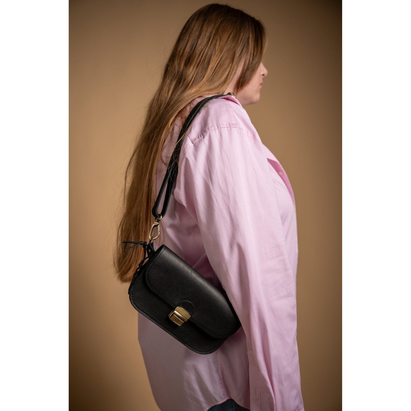 Natural Leather Saddle Bag Mini - Black