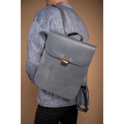 Natural Leather Saddle Backpack - Grey