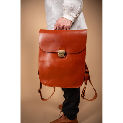 Natural Leather Saddle Backpack - Light Brown