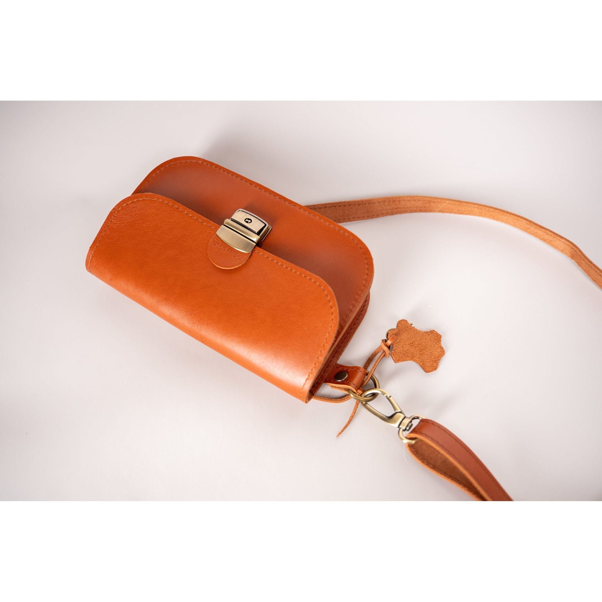 Natural Leather Saddle Bag Mini - Light Brown