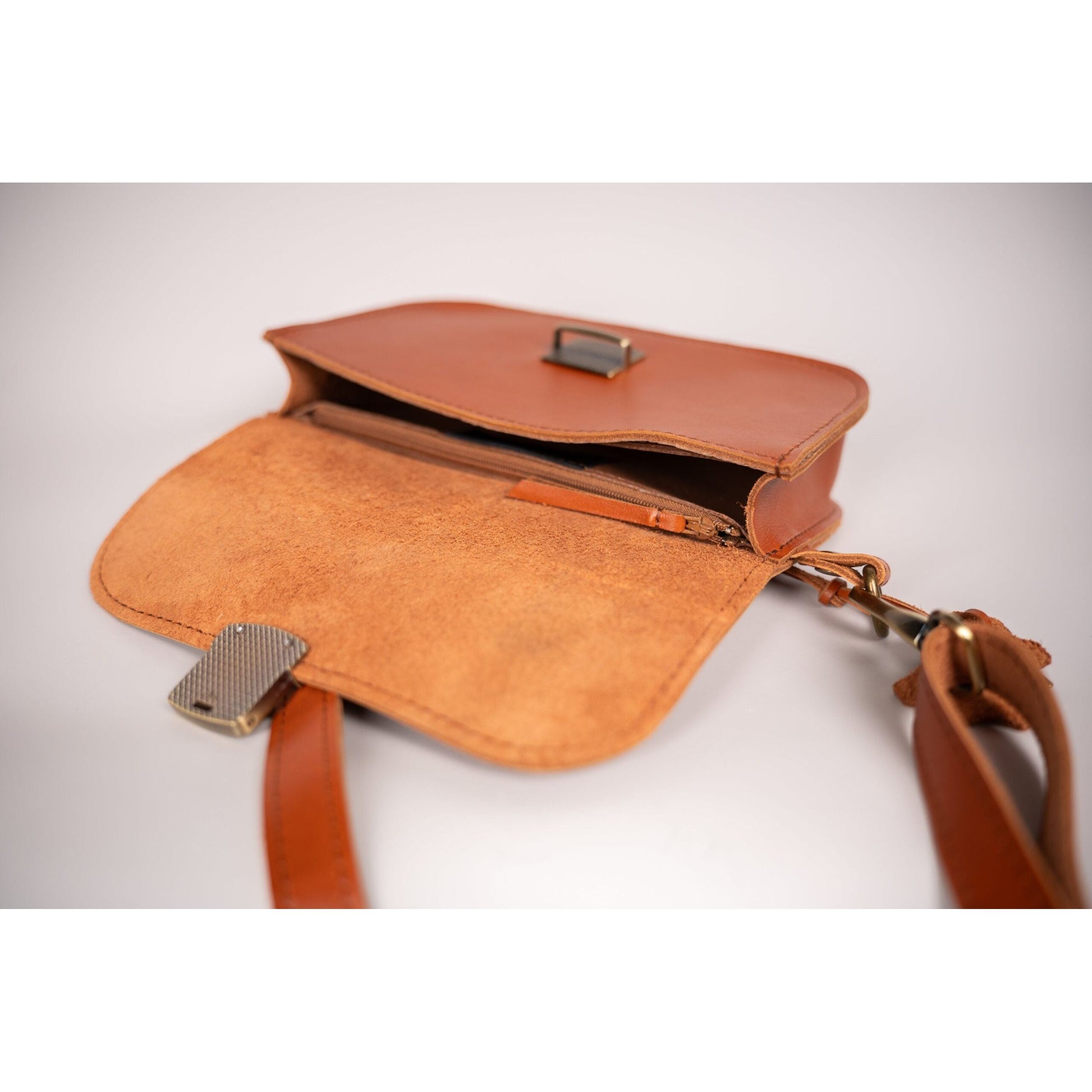 Natural Leather Saddle Bag Mini - Grey