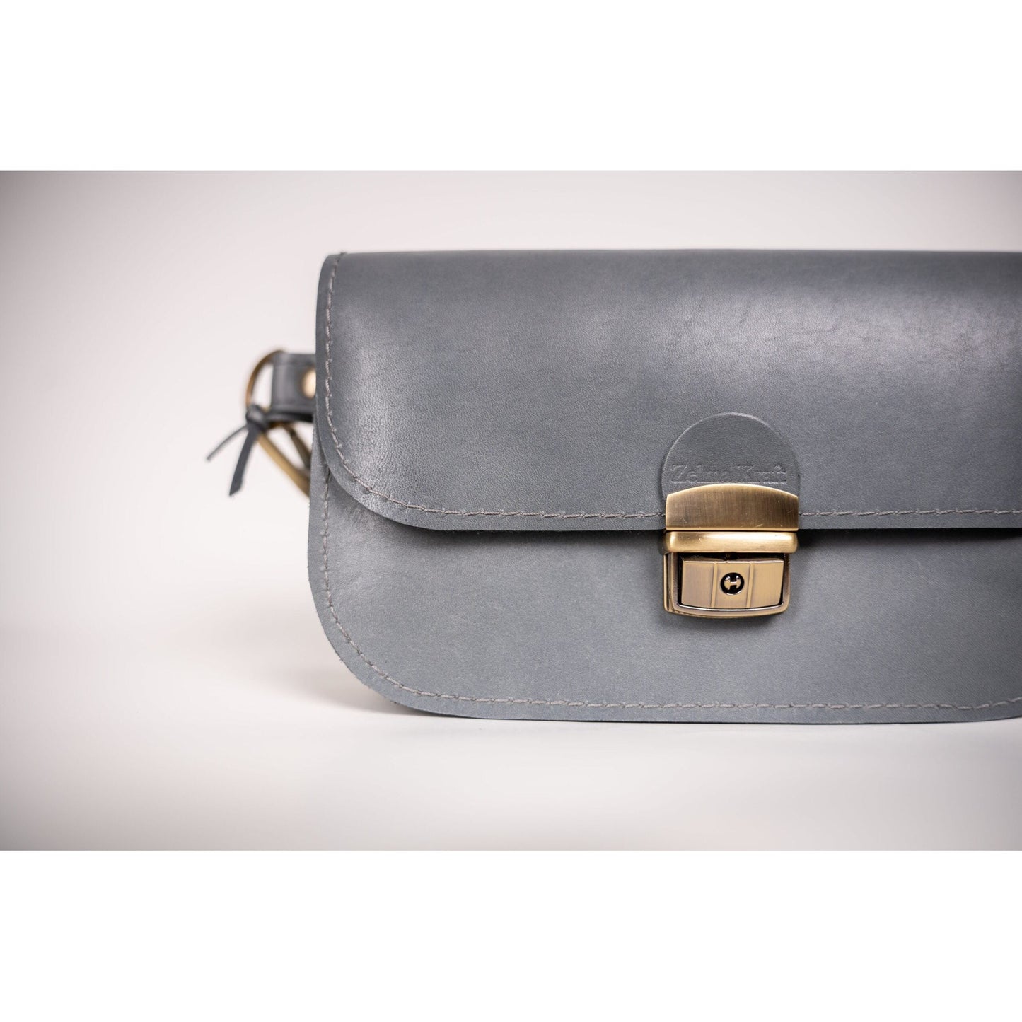 Natural Leather Saddle Bag Mini - Grey